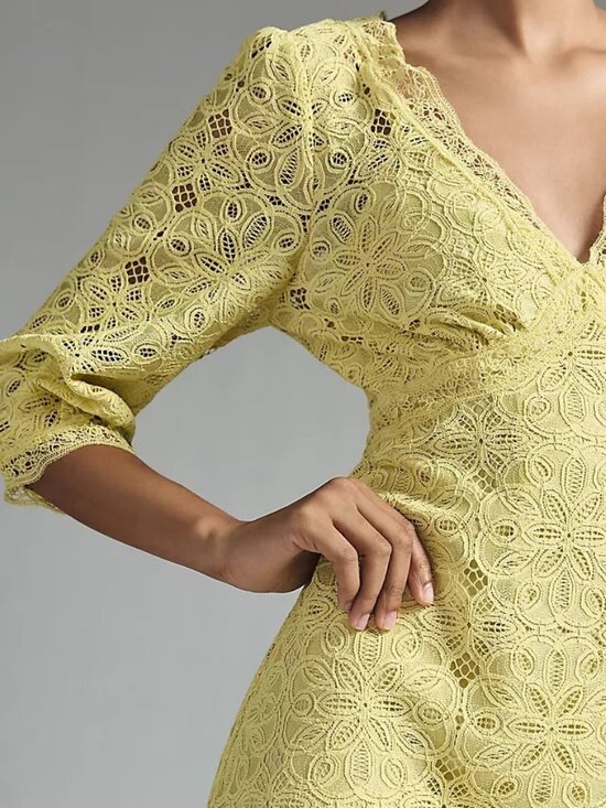 Anthropologie NWT V-Neck Lace Dress Midi in Chartreuse size 8 - Picture 9 of 11